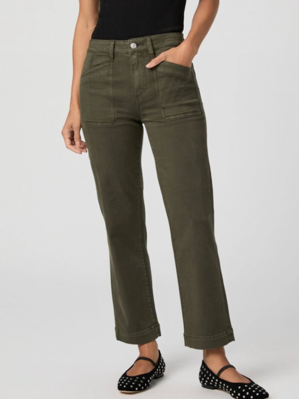 Paige Quincy Ankle Pants, Vintage Forest Moss. Size 27